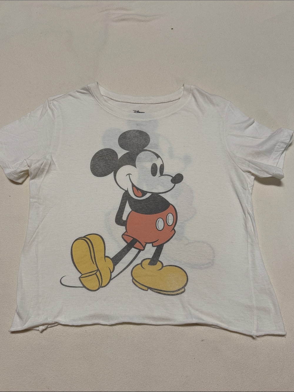 Disney White Cropped Tee with Classic Mickey Print